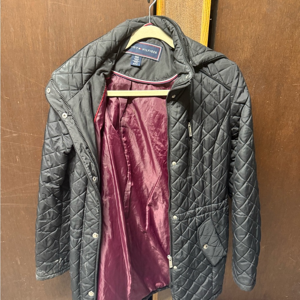 Tommy Hilfiger Black Quilted Jacket with Burgundy Lining